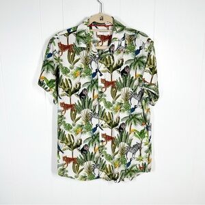No Excess Palm Tropical Tiger Print Short Sleeve Button Up Shirt Large